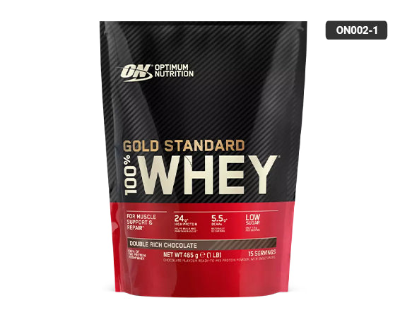 The 100% Whey Protein Powder Double Rich Chocolate 465g from Optimum Nutrition is a premium blend of whey protein and BCAAs for helping with muscle growth, recovery and strength support